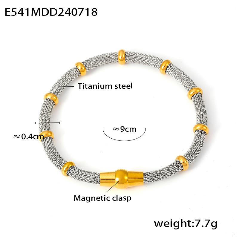 Круглый браслет из бамбуковой металлической сетки, простой ретро-дизайн, титановая сталь, покрытая 18-каратным золотом, ювелирные изделия