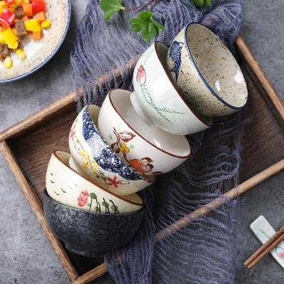 4,5-дюймовая керамическая бытовая пиала для риса, японская ретро, ресторан, дом, столовая посуда, тарелки для еды, суповая пиала
