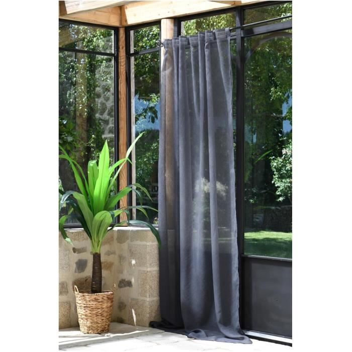 Voilage - Derbie - Uni Anthracite - 140 x 260 cm - 100% Polyester - Galon Fronceur