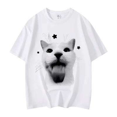 Смешные кошачьи мемы Графические футболки Мужская Женская Одежда Харадзюку Y2k Оверсайз Футболки Модный Тренд Винтажные Футболки с коротким рукавом