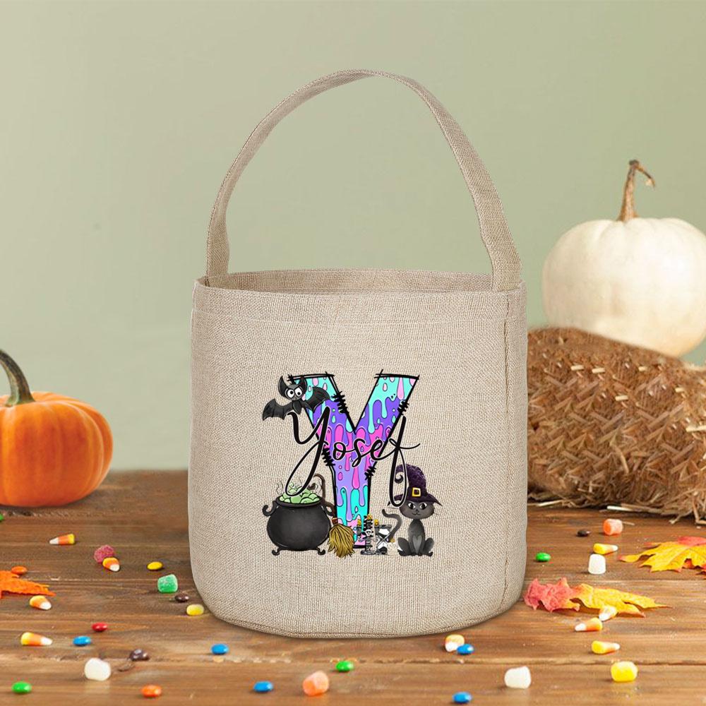 Персонализированный мешок для сладостей с именем 'Trick or Treat Bagm', Подарок на Хэллоуин, Ведерко для конфет на Хэллоуин, Подарочная корзина на Хэллоуин, Сумка с монограммой