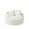 Round Corduroy Lounge Sofa, Single Seat Bean Bag Lounger with 3 Cushions, 2 Cup Holders, Side Storage, Non-Slip, Relax Sofa for Living Room Bedroom