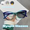 European and American Cat Eye Frame Color Changing Myopia Glasses Anti Blue Light Butterfly Frame Photochromic Myopia Glasses