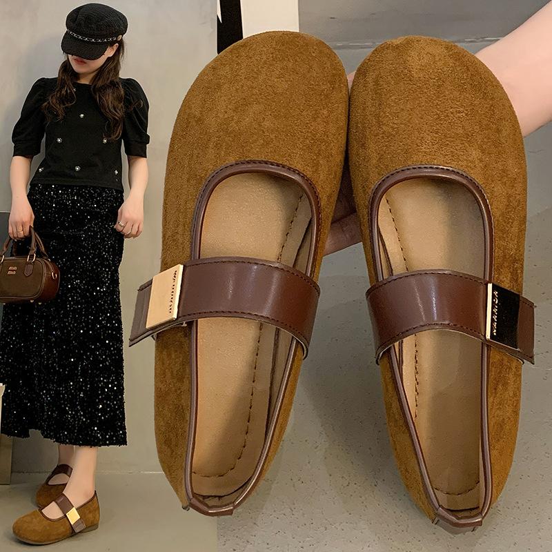 Туфли Мэри Джейн из замши в стиле ретро для женщин, весна 2025, новые туфли на плоской подошве с коротким носком и одним ремешком, с юбкой, туфли в стиле бабушки