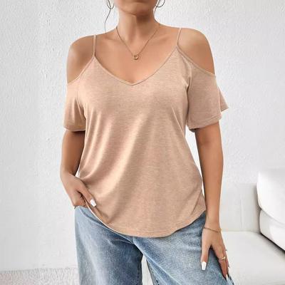 Женская футболка больших размеров с открытыми плечами, сексуальная футболка с подтяжками