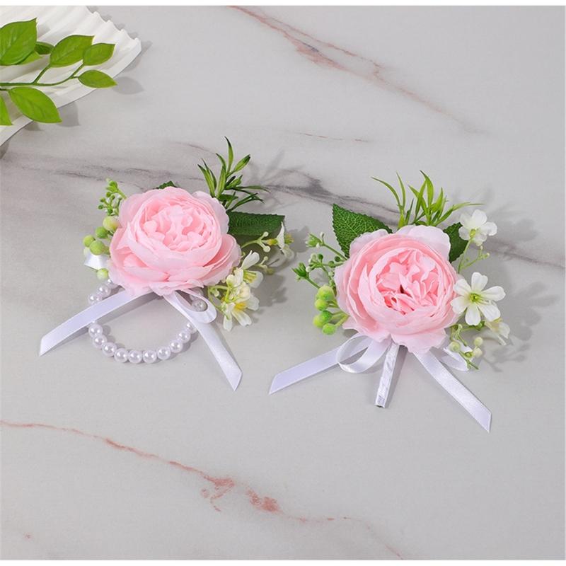 Simulated Rose Wrist Corsage Artificial Rose Wedding Boutonniere for Groom Bridesmaid Wedding Bridal Showers Proms