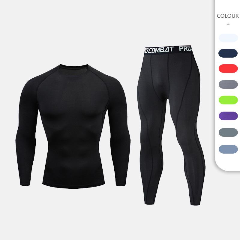 Мужские быстросохнущие красные спортивные тайтсы и костюм с длинным рукавом для бега, тренировок, баскетбола и фитнеса - Идеально для осени и зимы.