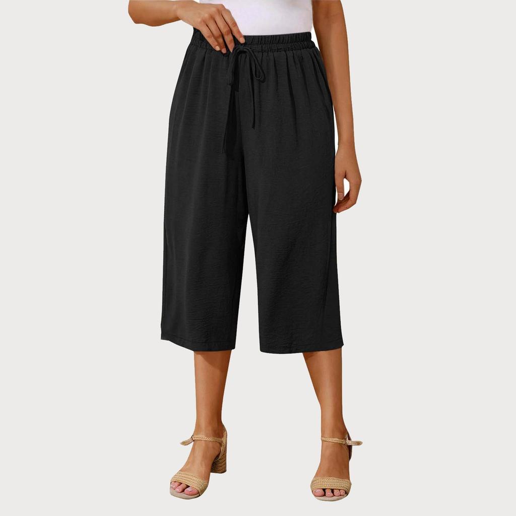 Женские однотонные повседневные брюки с высокой талией, спортивные брюки, шорты 1/2