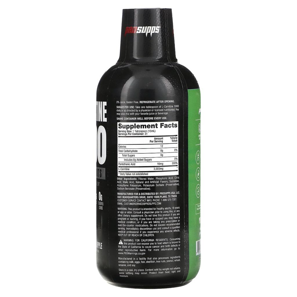 L-Carnitine 3000 Liquid Shot, Green Apple, 473Ml(16Fl Oz)