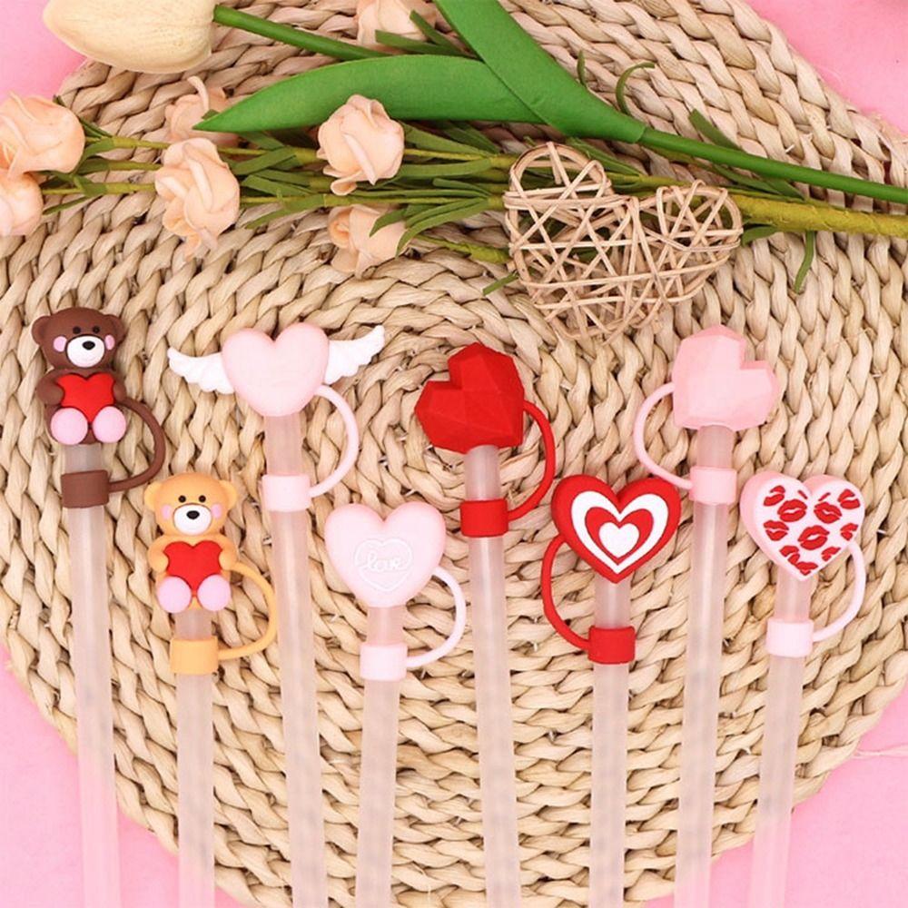 Silicone Drinking Dust Cap Heart-shaped Straw Tips Cover New Silicone Straw Plug  Bottle