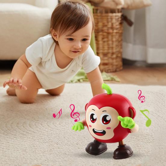 Electric Dancing Toy with LED Light Music Recording Pineapple Elephant French Fries Red Fruit Walking Toy Toddlers Tummy Time Interactive Crawling Toy