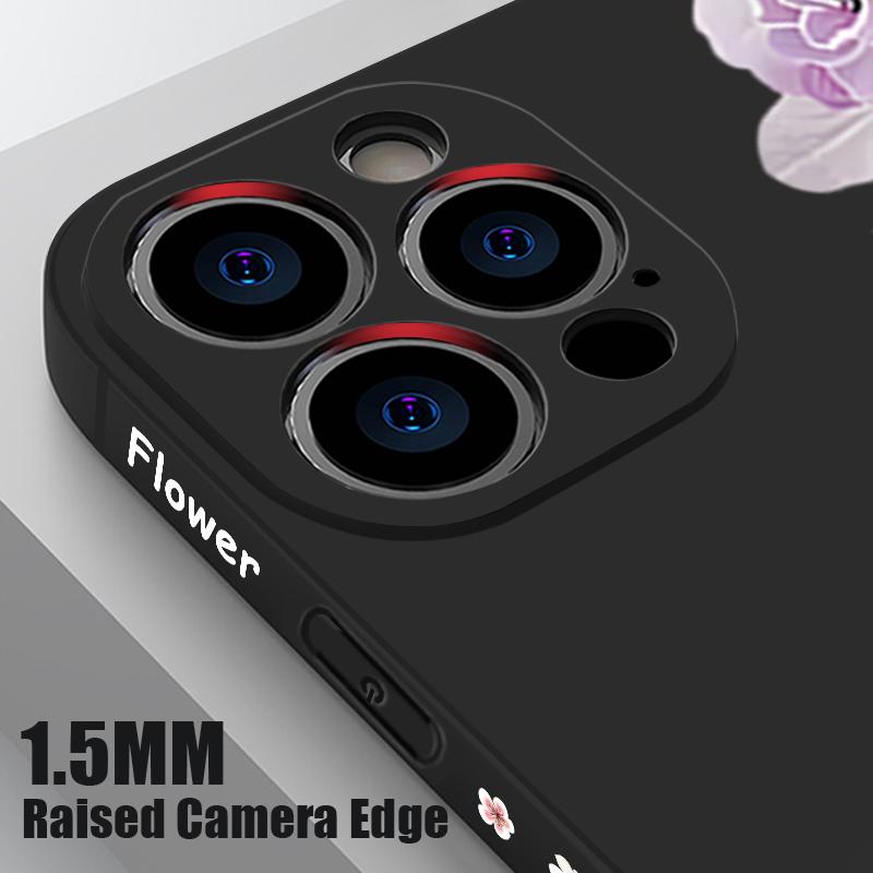 Фиолетовый цветочный узор Ударопрочный чехол для iPhone 16 17 Pro Max 15 Pro 14 13 12 11 Ремешок TPU Защита объектива Матовый мягкий чехол для телефона