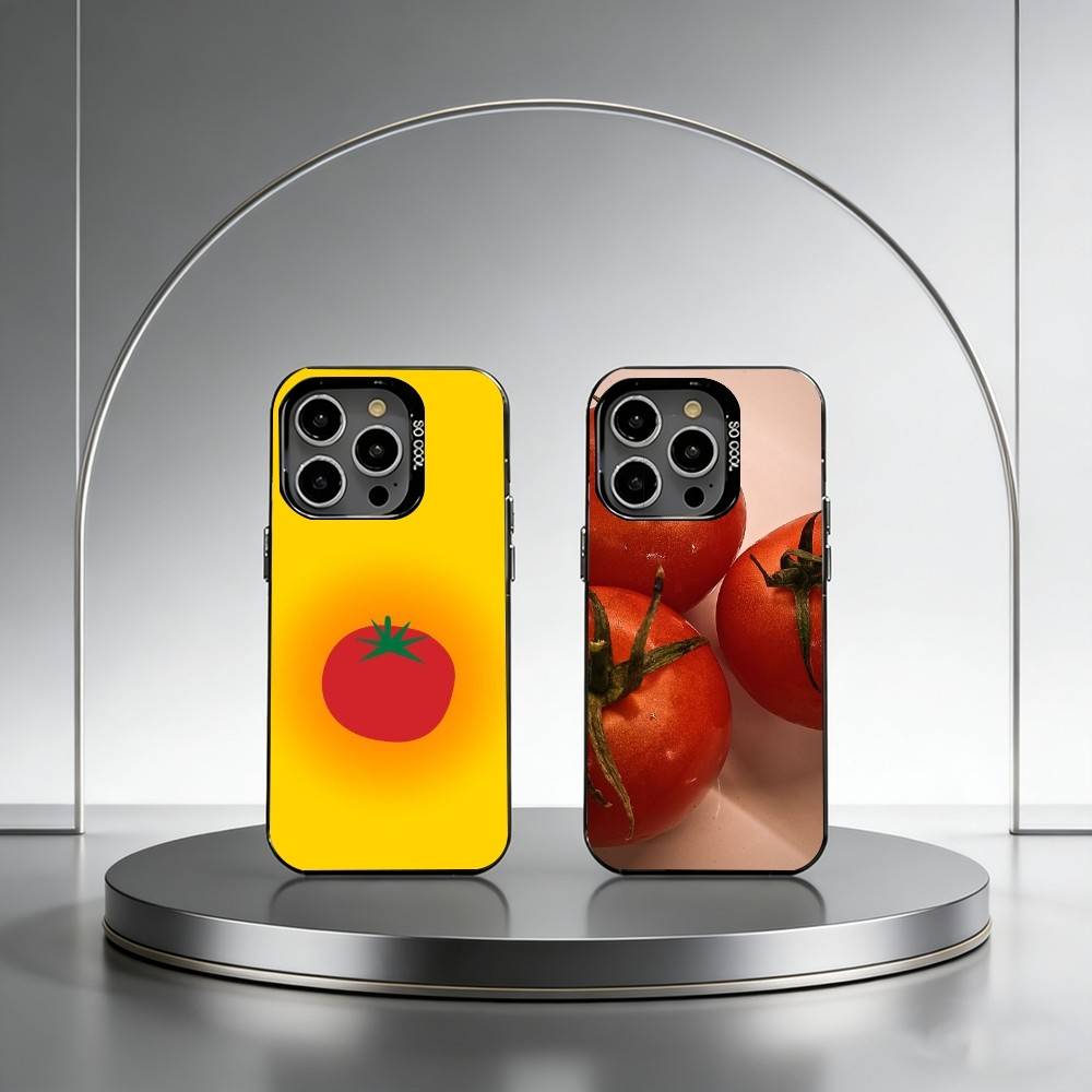 Tomato Fruit Clear Korean Cute ins Phone Case For iPhone 17,16,15,14,13,12,11 Plus,Pro Max,XS,Colored Silver Plated Inside Cover