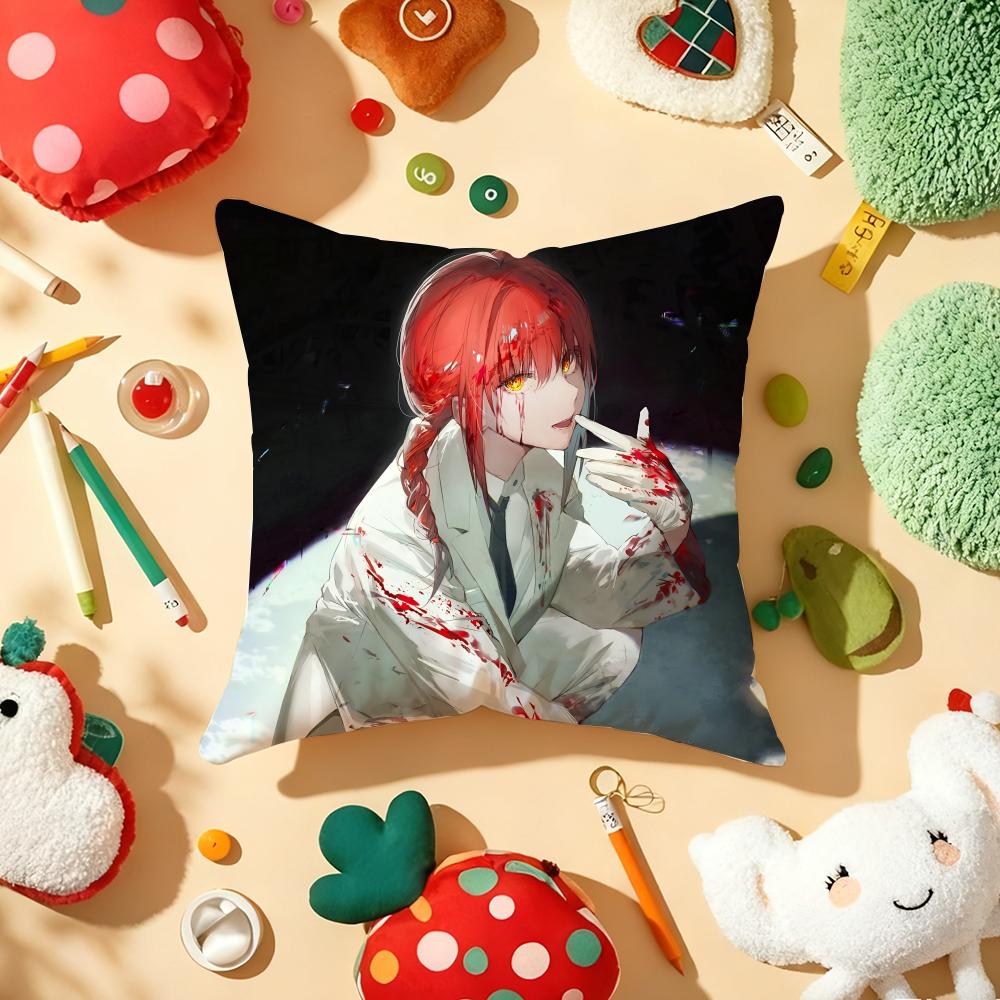 Anime CChainsaw MMan Cushion Cover Plush Fabric Soft DoubleSided Printed Sofa Warm Winter Home Gift Pillow Cover
