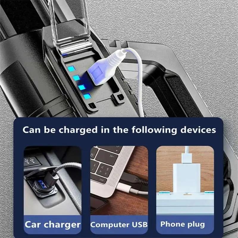 Светодиодный фонарик высокой мощности, водонепроницаемый фонарик для рыбалки, USB перезаряжаемый мощный прожектор, прожектор, лампа для кемпинга