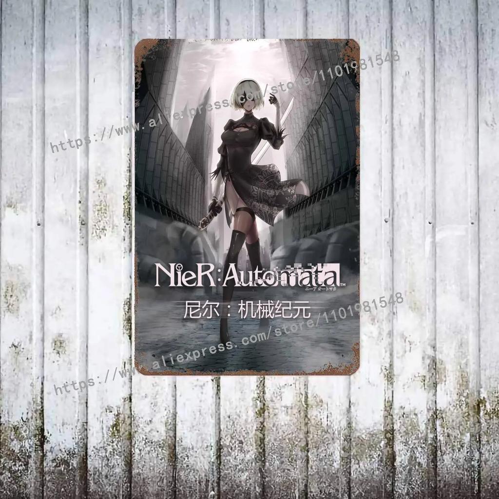 Nier Automata Replicant Игровой Постер Винтажная Жестяная Табличка Металлическая Табличка Декоративная Табличка для Паба Бара Мужской Пещеры Клуба Настенное Украшение