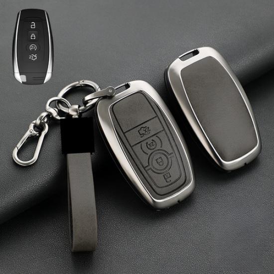Zinc Alloy Leather Car Key Fob Case Cover For Lincoln Navigator Continental MKZ