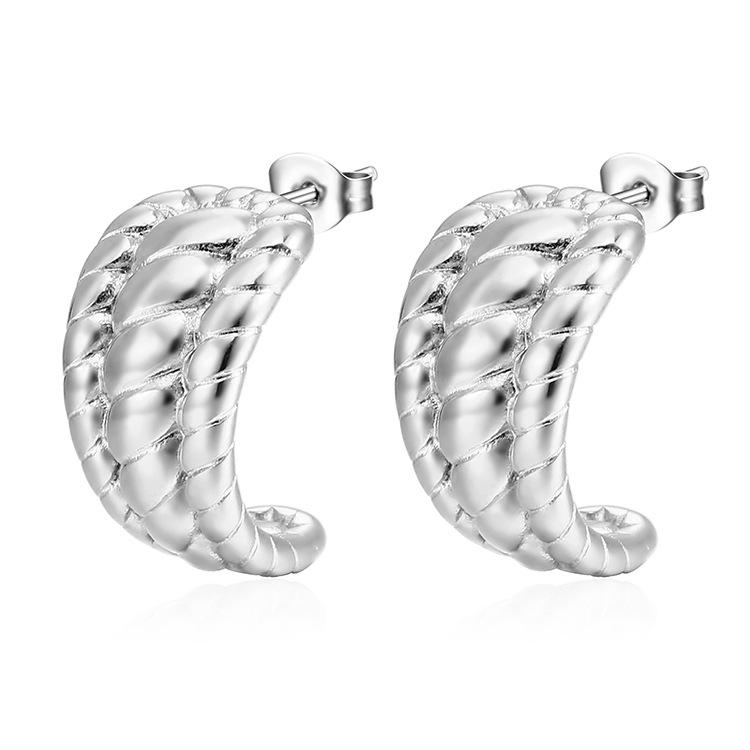 Wind 18k Gold Stainless Steel Titanium Steel Multi-layer Winding Double Strand Braided Twist C-Shaped Stud Earrings Earrings