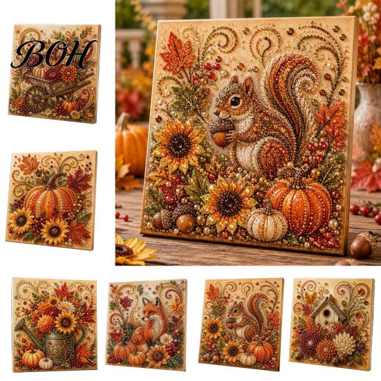 Relaxing Stress Relief Hobbies Autumn Faux Pearl Painting Kit, Fall Theme Art DIY Kit for Craft Sets Adults Adults, Fox Pumpkin 3D Set Thanksgiving