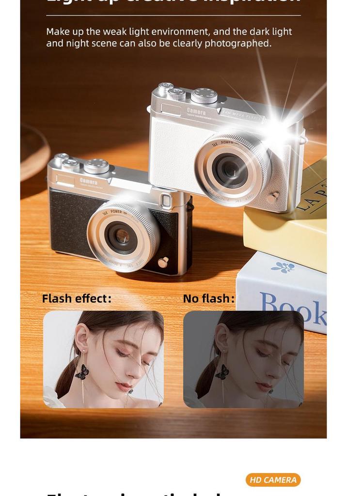 For Cross-Border 4K HD Flip Screen Retro Digital Camera with Phone Transfer Capability
