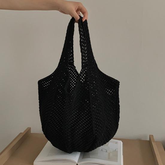 Knitted Handbag with Convenient Structure Solid Color Spacious Beach Bag Exotic Vacation Roomy Tote Bag