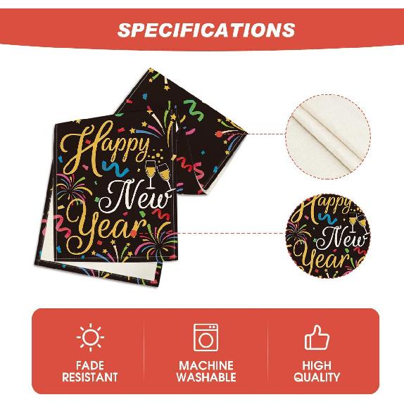 Artoid Mode Cheers Firework Ribbon 2025 Happy New Year Table Runner, Festival Kitchen Dining Table Decoration for Home Party Decor 13x72 Inch