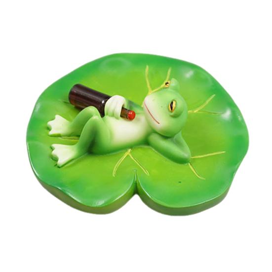 Garden Floating Frog Figurine Pond Frog Decoration Resin Drunken Frog Lying On Lily Pad Statue for Aquarium Pond Fish Tank