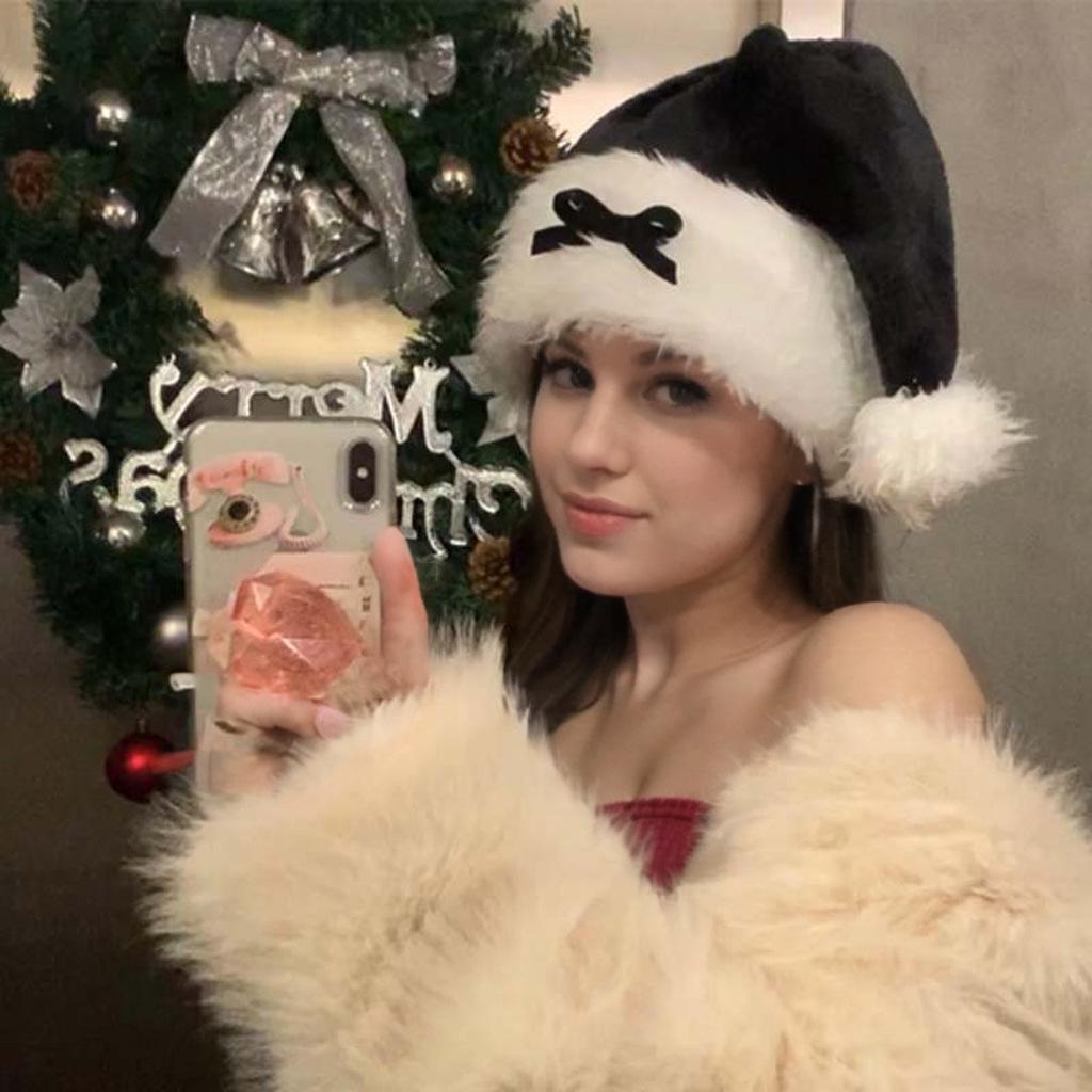 Женская праздничная плюшевая шляпа с бантом - Черно-красный зимний головной убор