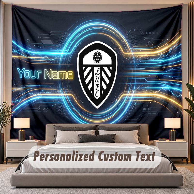 Custom Name Text Tapestry Leeds United Personalized Polyester Wall Tapestry For Bedroom And Room