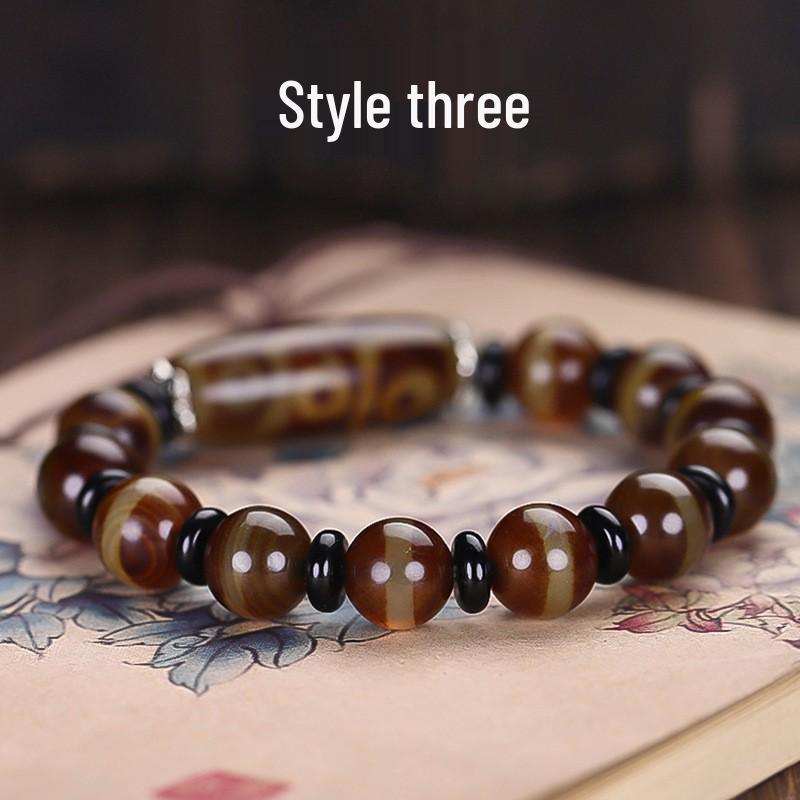 Тибетский агат Дзи браслет с трехглазыми и девятиглазыми бусинами - Унисекс тибетские украшения