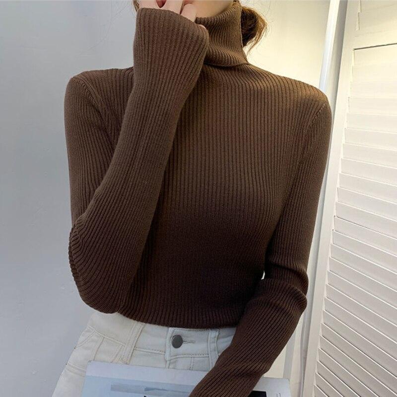 Осенне-зимний женский свитер с воротником и длинным рукавом, женские свитера, пуловер, тонкий однотонный шерстяной вязаный свитер, джемперы 16675