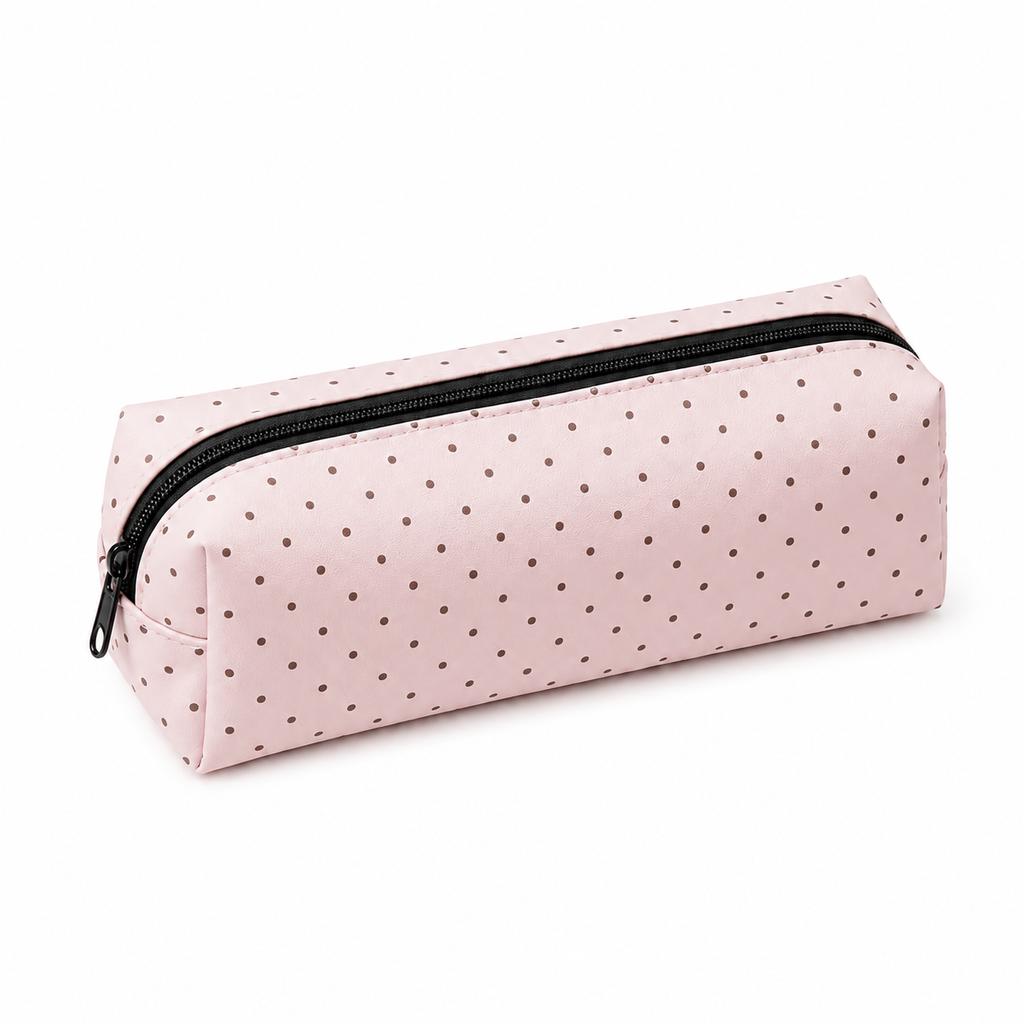 Polka Dot Pencil Case Set Large Capacity Canvas Zipper Pen Pouch for Students School Office Travel Makeup Storage