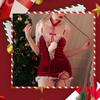 Erotic Costume Bunny Santa Clause Women Sexy Lingerie Christmas Roleplay Bodysuit Red Fluffy Rabbit Cosplay Costume Headwear Set