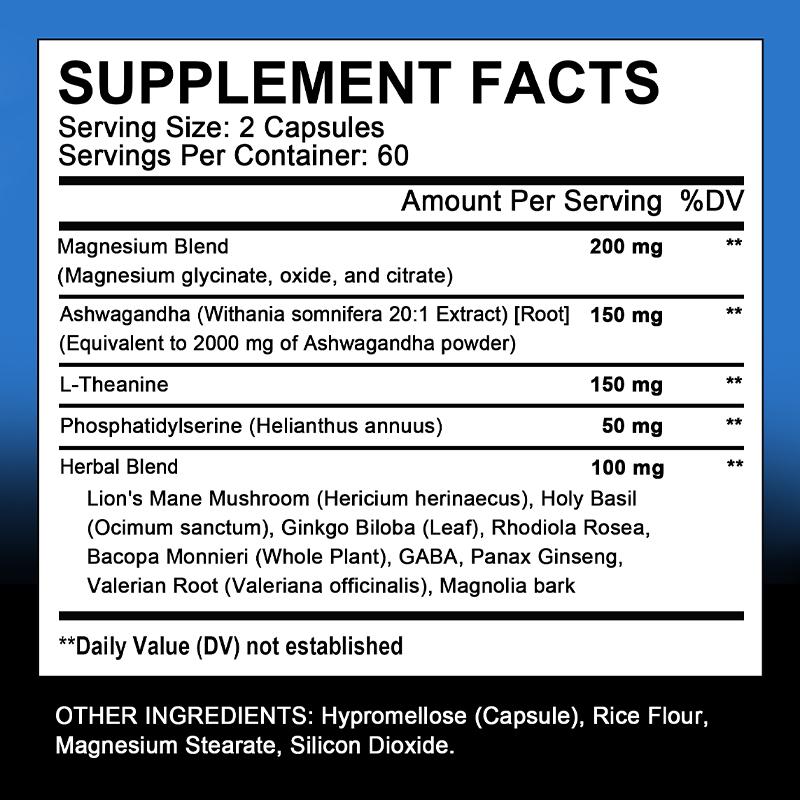 Didacat Cortisol Health Magnesium Ashwagandha L-Theanine Supplement, 13 in 1 Extra Strength 120 Capsules