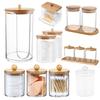 Акриловый ящик для хранения баночка для ванной комнаты Органайзер для макияжа Хлопковый круглый держатель для подушечек Коробка для ватных тампонов Держатель Qtip Диспенсер с бамбуковой крышкой