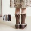 Retro Lace Bow Sock for Kids Girls Sweet Beige Coffee Color Bow Sock for Children Spring Autumn Cotton School Sock