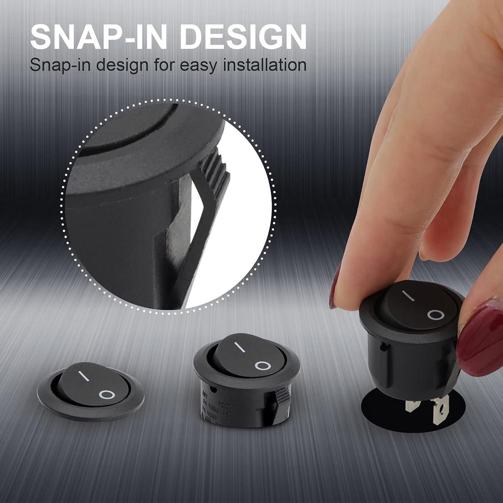Round Rocker Switch, 6 Pcs Mini Rocker Switch, 12 Volt ON Off Toggle Switch with Pre-Wired 6A/250V 10A/125V AC, 12VDC Electrical Switches for Boat,