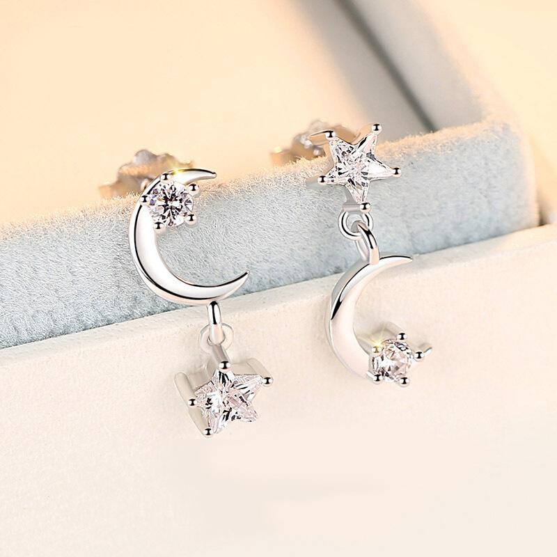 Модные асимметричные серьги серебряного цвета, серьги-подвески в виде звезд и луны для женщин, невест, подружек невесты, подарки на День святого Валентина