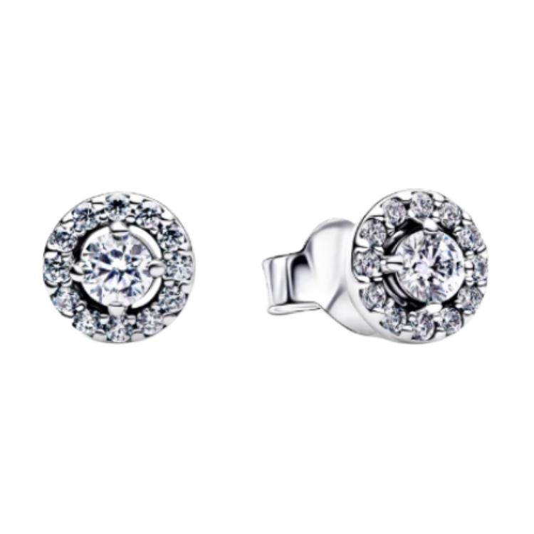 Pandora Paved Halo Round Exquisite Sparkling Stud Earrings Women earrings Silver 293019C01