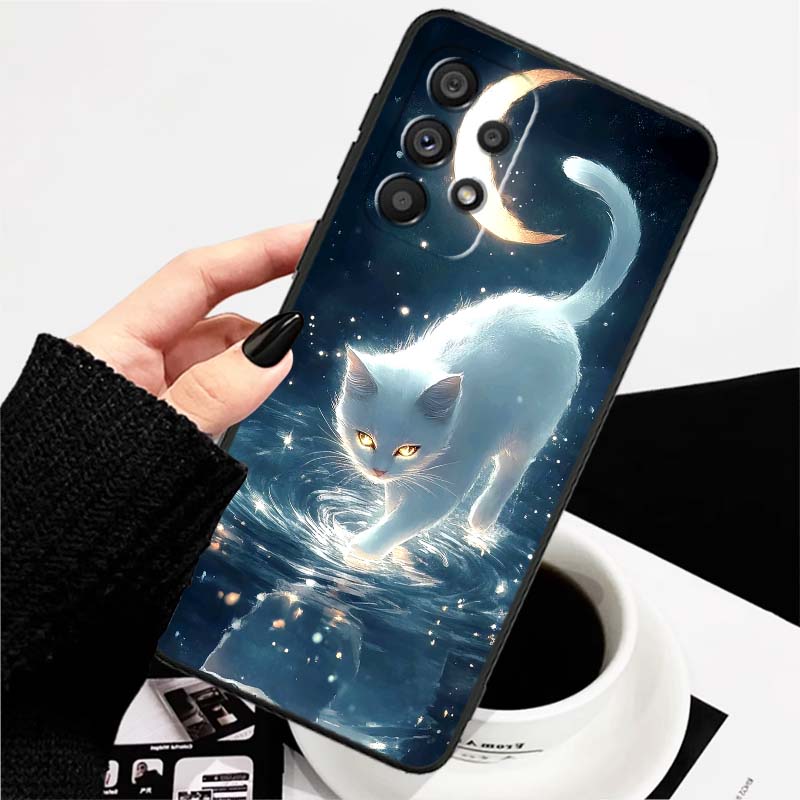 Мультяшный Милый Кот Для Samsung A73 A72 A71 A55 A54 A53 A52 A51 A13 A22 A16 A15 A12 A14 A26 A07 5G Черный Чехол для Телефона