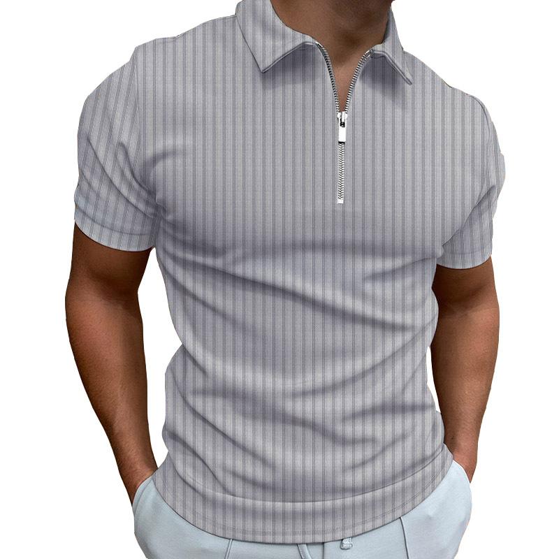 Мужские летние полосатые футболки с короткими рукавами, однотонные футболки с воротником на молнии и лацканами, модные мужские футболки, белые, черные, синие топы больших размеров