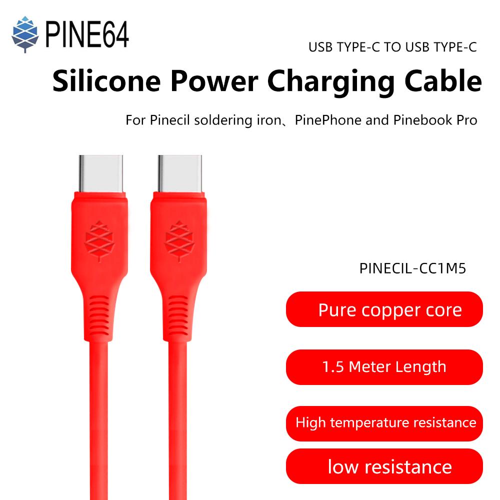 Pine64 1,5 м USB Type-C на Type C Силиконовый кабель для зарядки питания Для паяльника Pinecil, телефона PinePhone и ноутбука Pinebook Pro