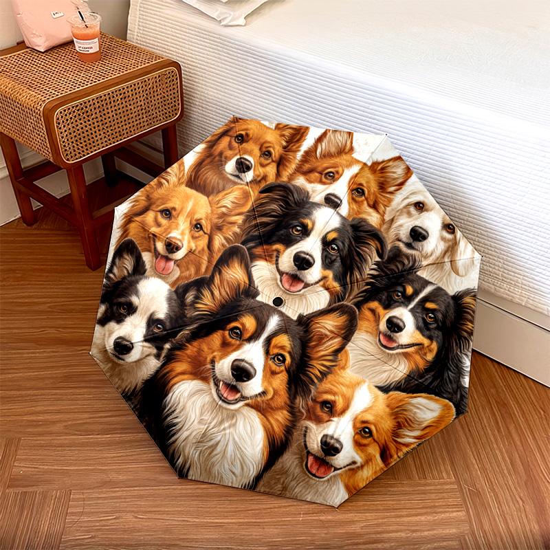 1 шт. Автоматический складной зонт - Узор "Коллаж из собак", Портативная и складная конструкция с 8 спицами, Рождественские и Подарок на День Рождения