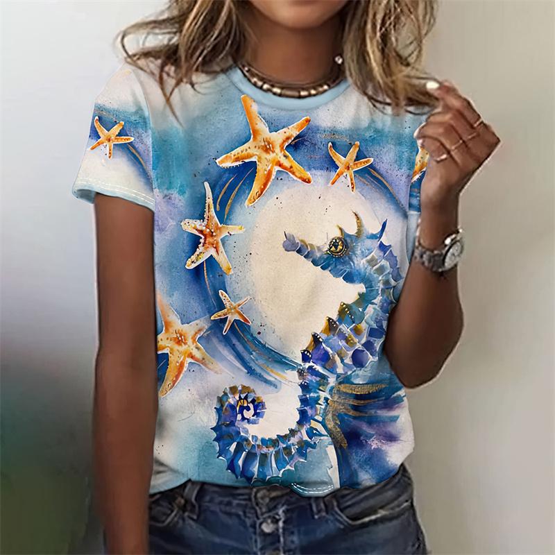 3D Printed Ocean Tortoise T Shirt For Women Cartoon Animal Graphic T-Shirts Summer Harajuku O-Neck Tops Short Sleeves Loose Tees