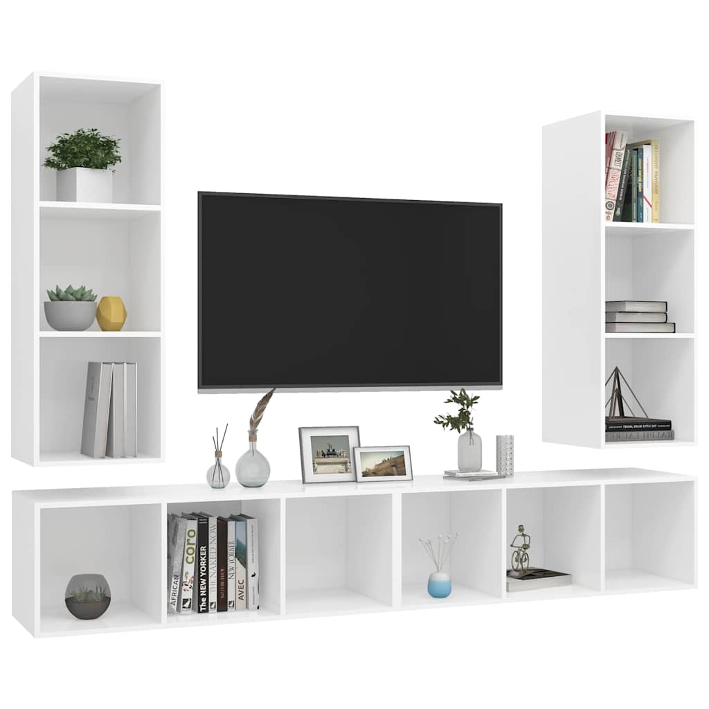 TV Wall Cabinets Set 4 pcs White Particleboard