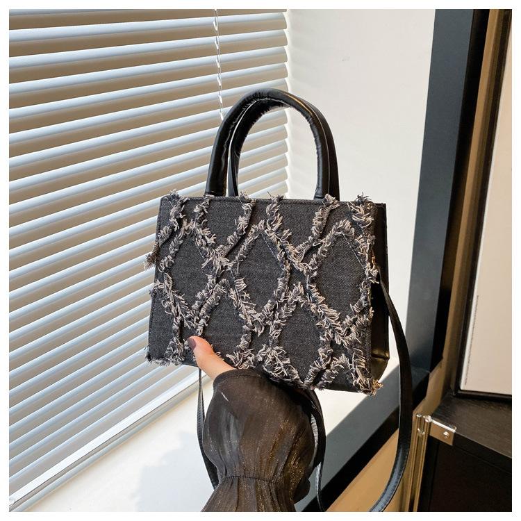 2024 ромбовидный деним лето новый простой модный дорожный большой емкости плечо кроссбоди маленькая квадратная сумка для женщин