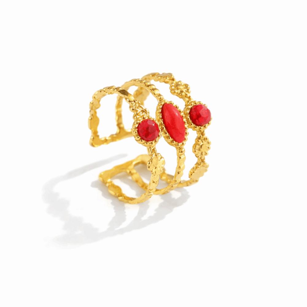 Classic Stainless Steel Ring Gold Stone Ring Fashion Hollowed Out Ring for Men Women