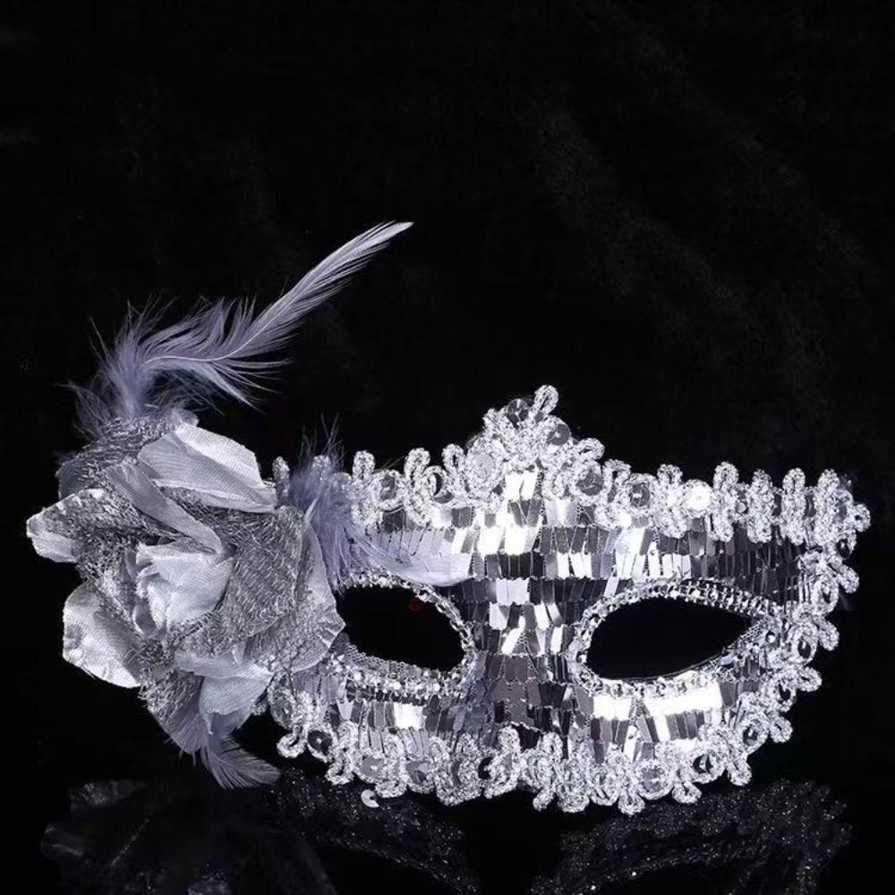Performance Costume Diamond Venetian Mask Feather Crystal Veil Dance Mask Flower Masquerade Mask Dance Party