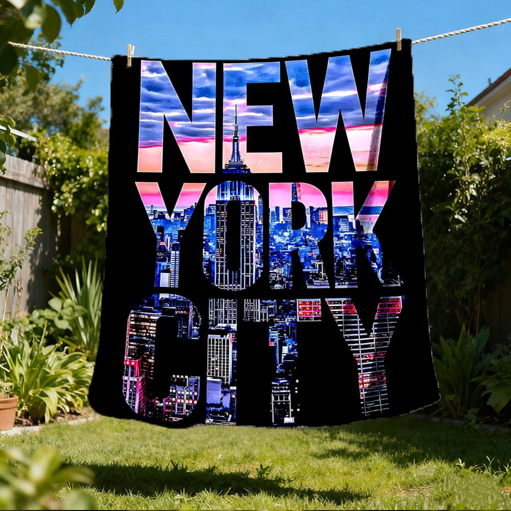 1pc New York City skyline Outdoor Flannel Blanket, Cozy & Warm Soft Te Playful Design, Napping Camping,