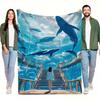 1pc Whale & Girl Throw Blanket - Soft Flannel All-Season Lightweight Bedspread, for Home, Travel, Camping, Office - Modern Marin
